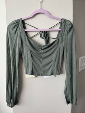 URBAN Romantics Sage Green Long Sleeve Cropped Top